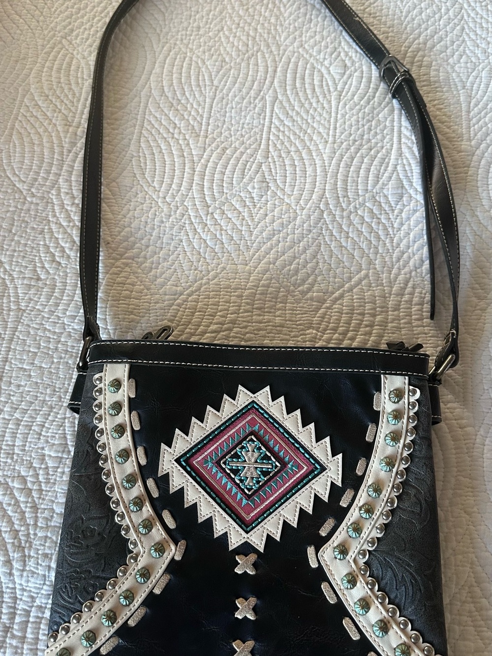 Montana West Black Crossbody with Turquoise and Pink Southwestern Embroidery